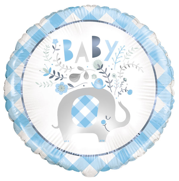 FLORAL ELEPHANT BABY SHOWER BLUE 45CM (18'') FOIL BALLOON